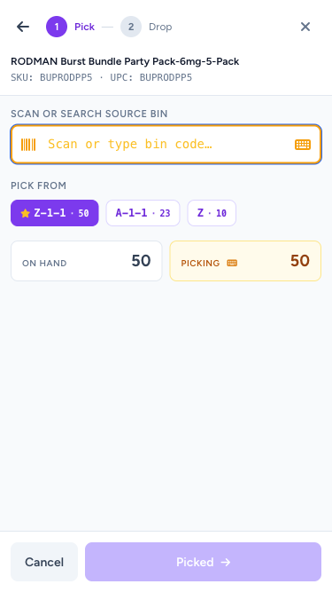 Move sheet — Stage 1 (Pick From, violet)