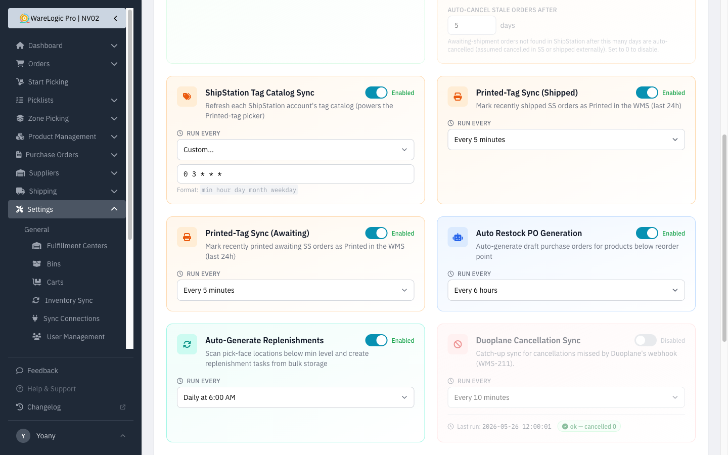 New Printed-Tag Sync cards on Settings → Scheduled Tasks