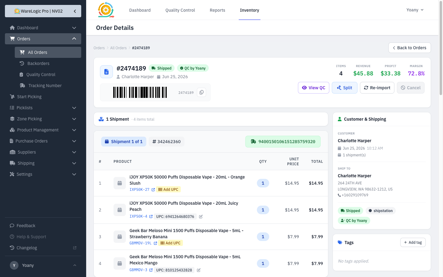 The redesigned order detail page