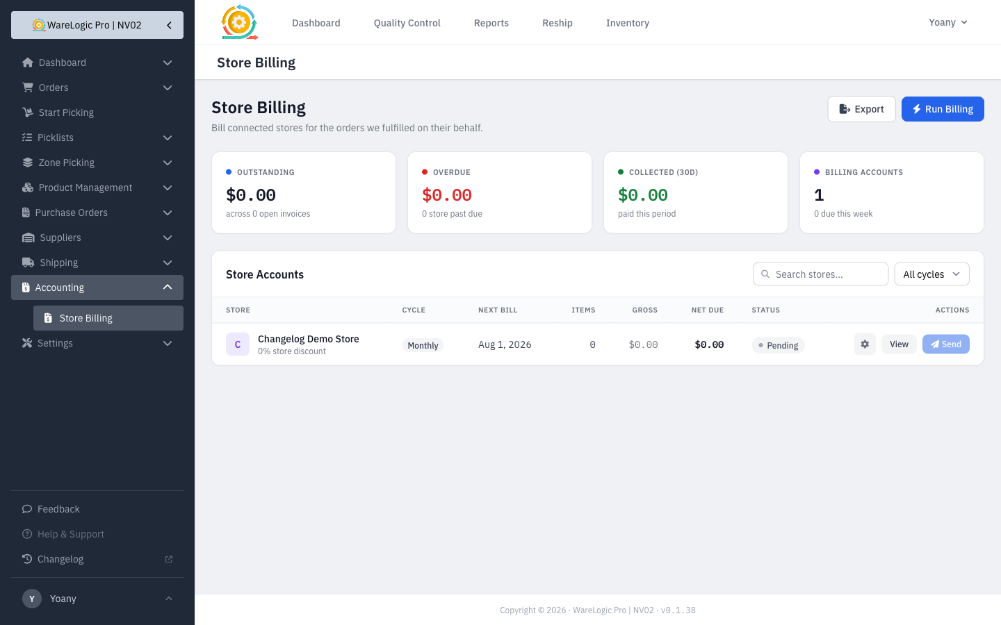 Store Billing dashboard