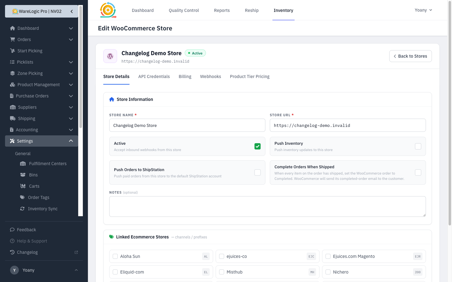 WooCommerce store sync toggles