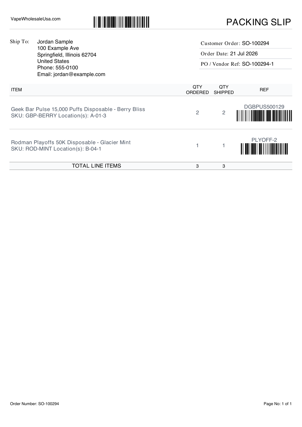A clean, fast-rendering packing slip