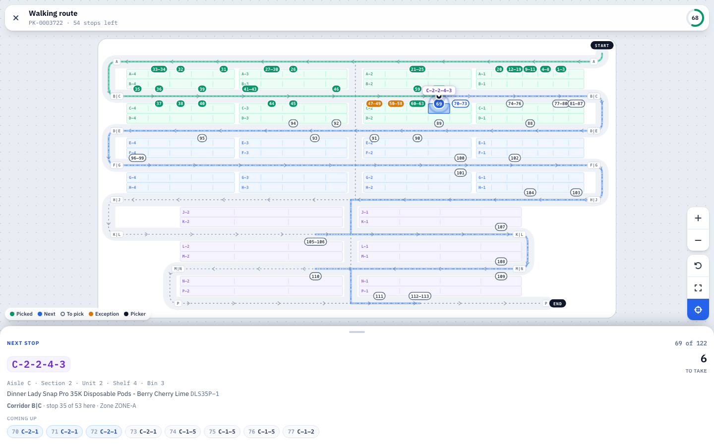 Picking route map — desktop