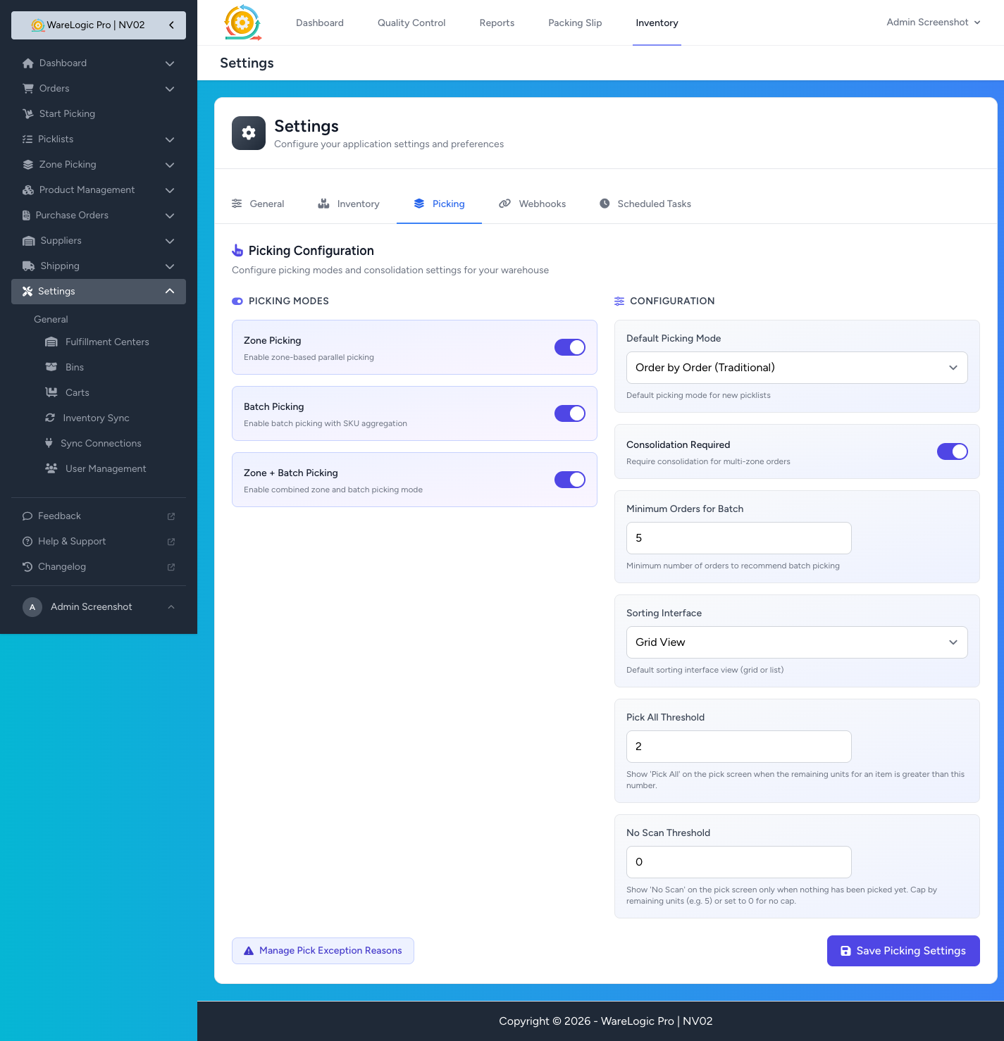 Picking settings — Pick All and No Scan thresholds